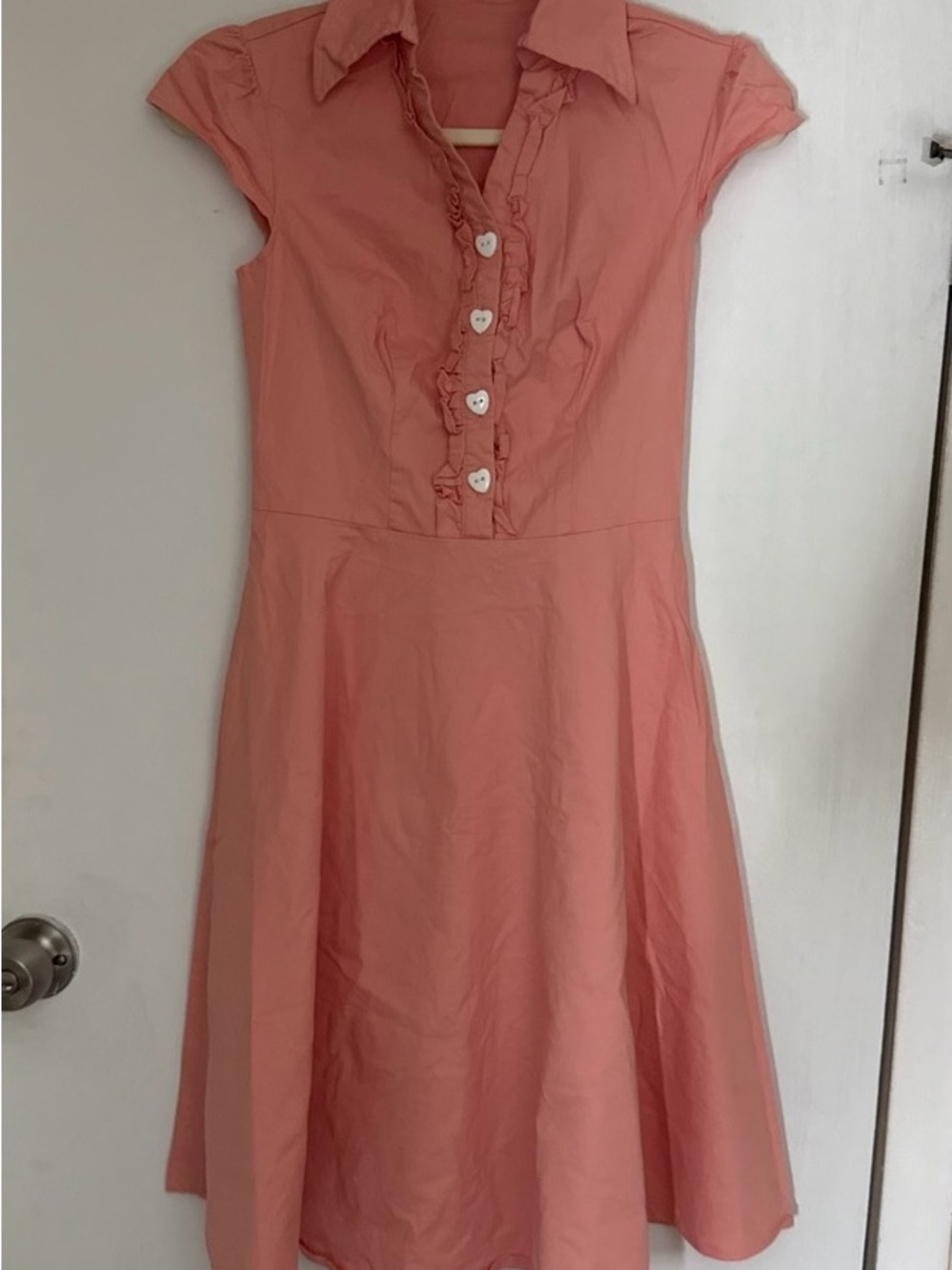 Peach pink Ruffle-Front Fit & Flare Dress